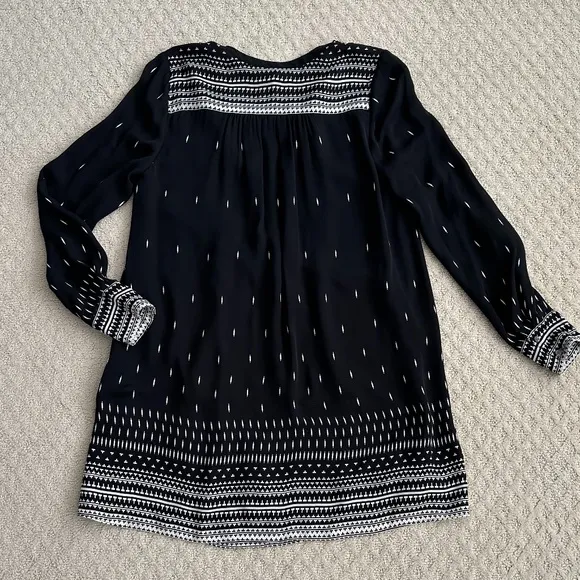 Joie Black/White 100% Silk Long Sleeve Tunic Dress Size XS