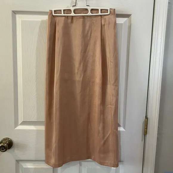 Kaarem Patches Midi Silk Skirt in Peach