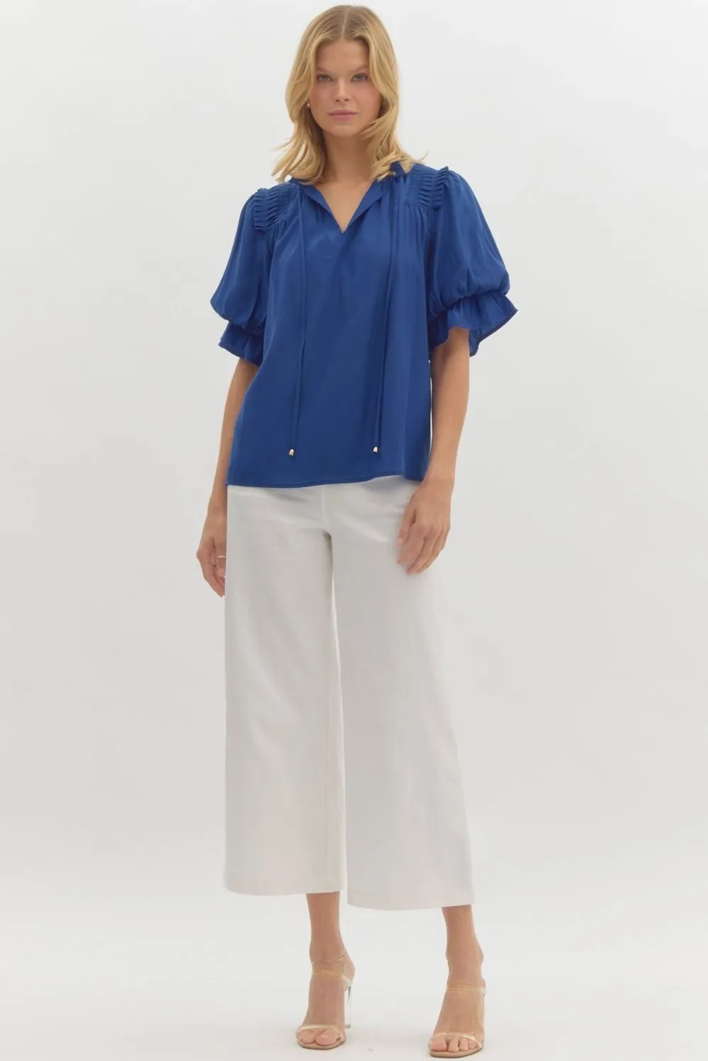 Karlie Solid Short Sleeve Bubble Sleeve Pullover Top