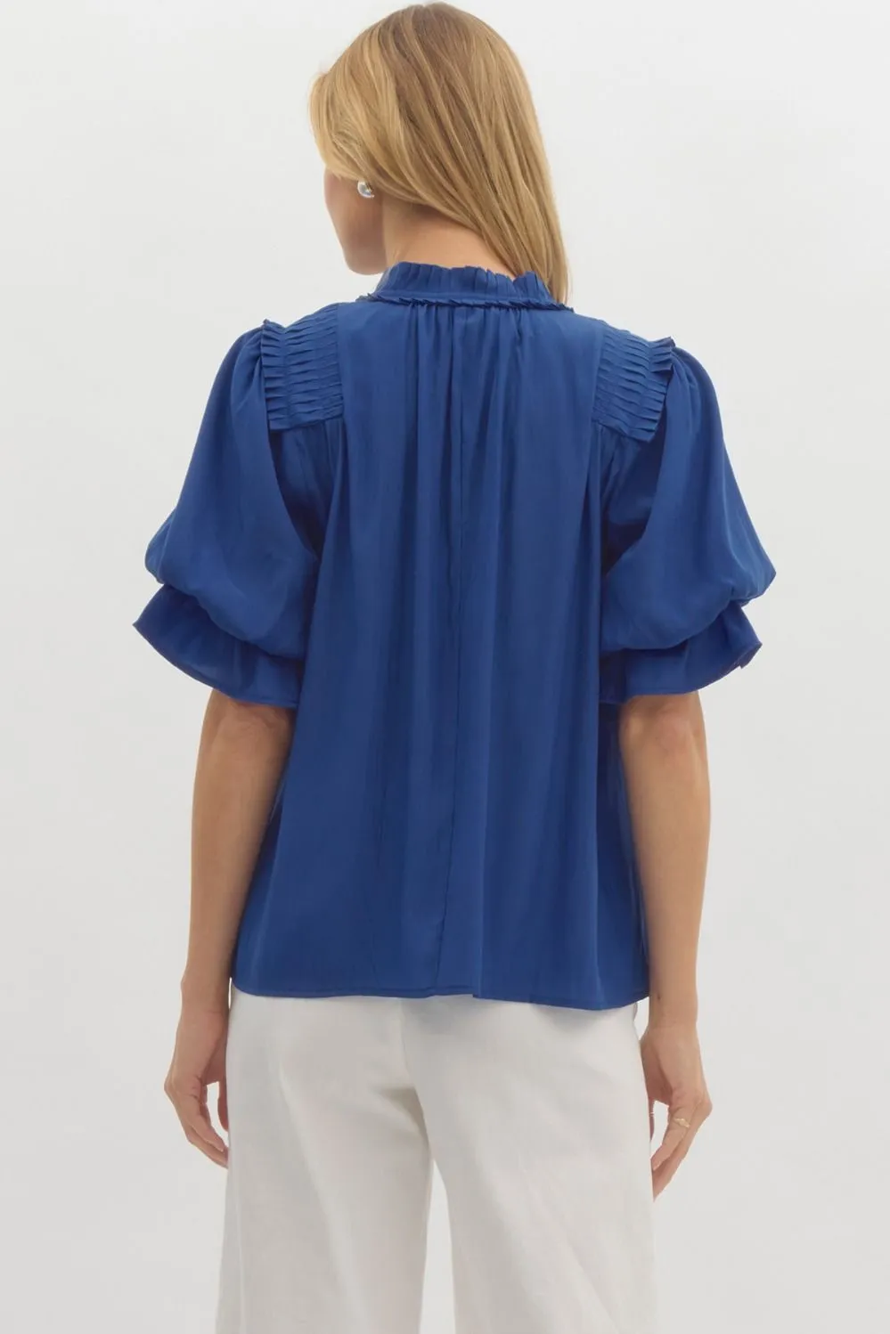 Karlie Solid Short Sleeve Bubble Sleeve Pullover Top
