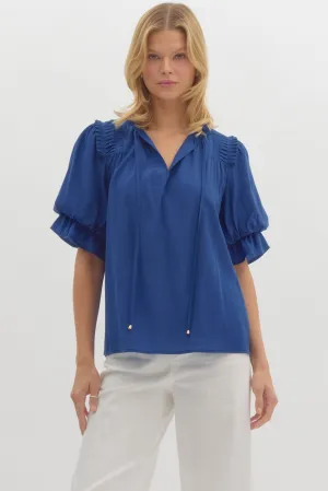 Karlie Solid Short Sleeve Bubble Sleeve Pullover Top