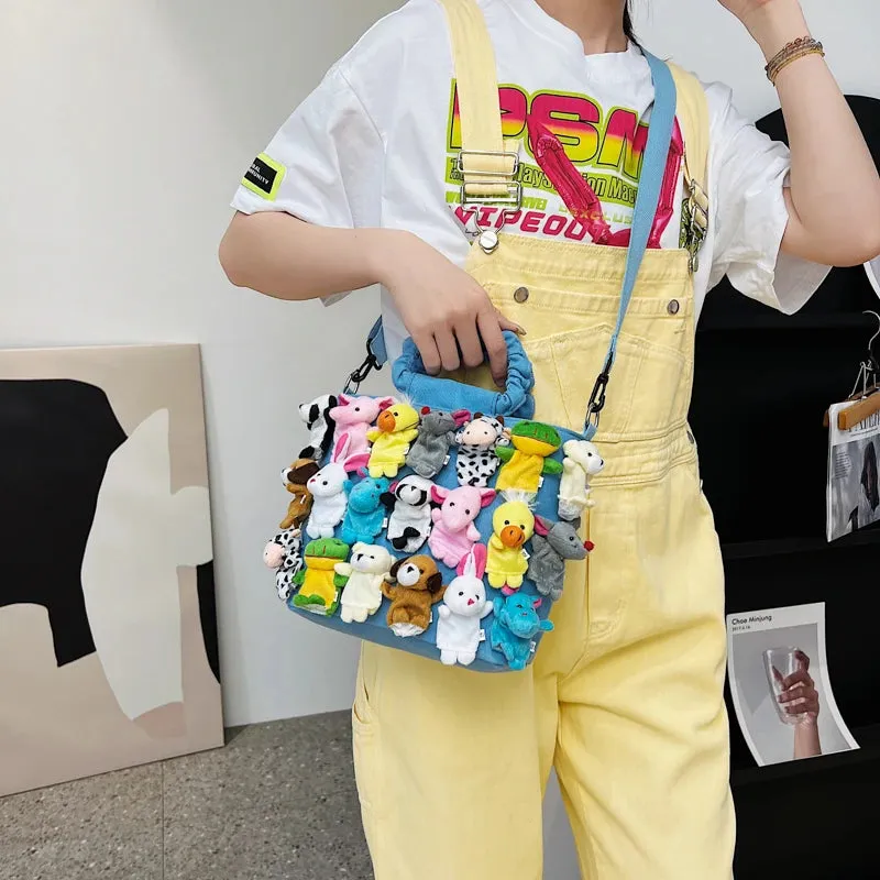 Kawaii Animal & Vegetable Basket Bag 🐾🌼 | Cute Cowboy Doll Crossbody Handbag for Kids 🎒✨