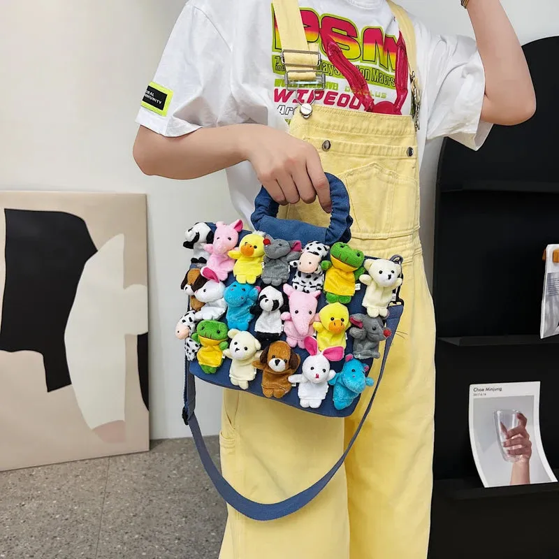 Kawaii Animal & Vegetable Basket Bag 🐾🌼 | Cute Cowboy Doll Crossbody Handbag for Kids 🎒✨