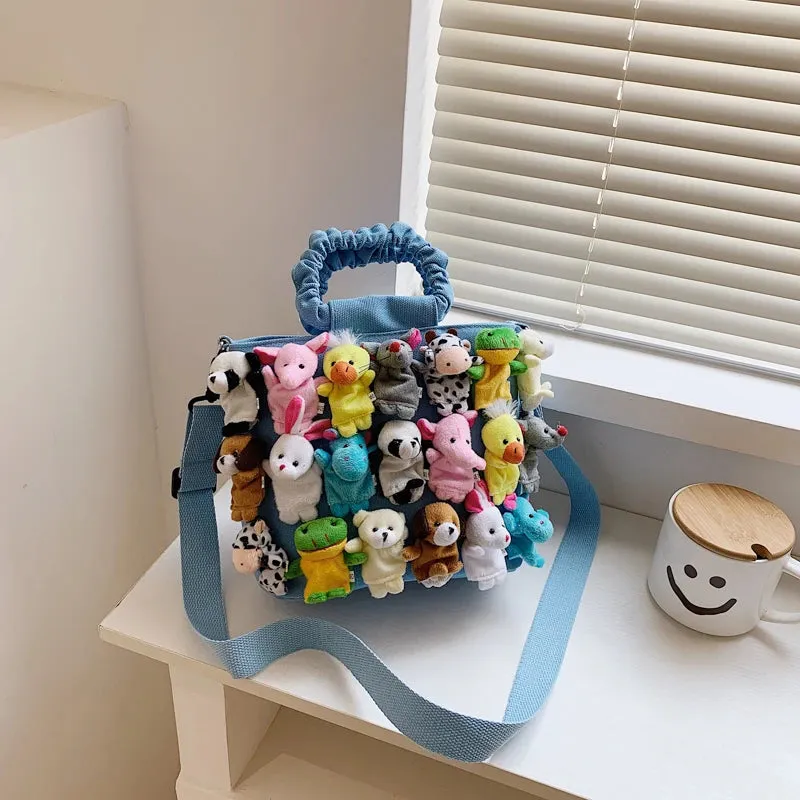 Kawaii Animal & Vegetable Basket Bag 🐾🌼 | Cute Cowboy Doll Crossbody Handbag for Kids 🎒✨
