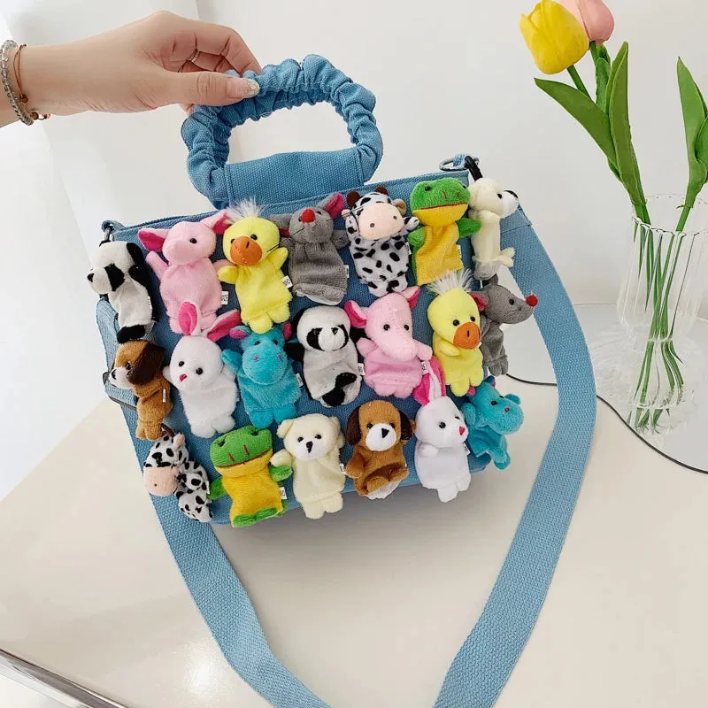 Kawaii Animal & Vegetable Basket Bag 🐾🌼 | Cute Cowboy Doll Crossbody Handbag for Kids 🎒✨