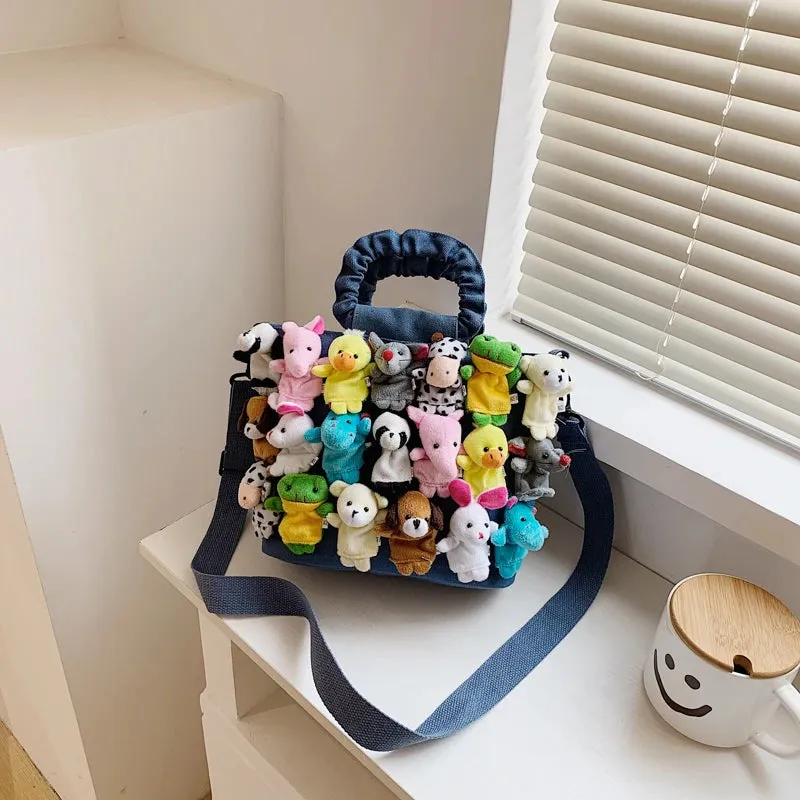 Kawaii Animal & Vegetable Basket Bag 🐾🌼 | Cute Cowboy Doll Crossbody Handbag for Kids 🎒✨