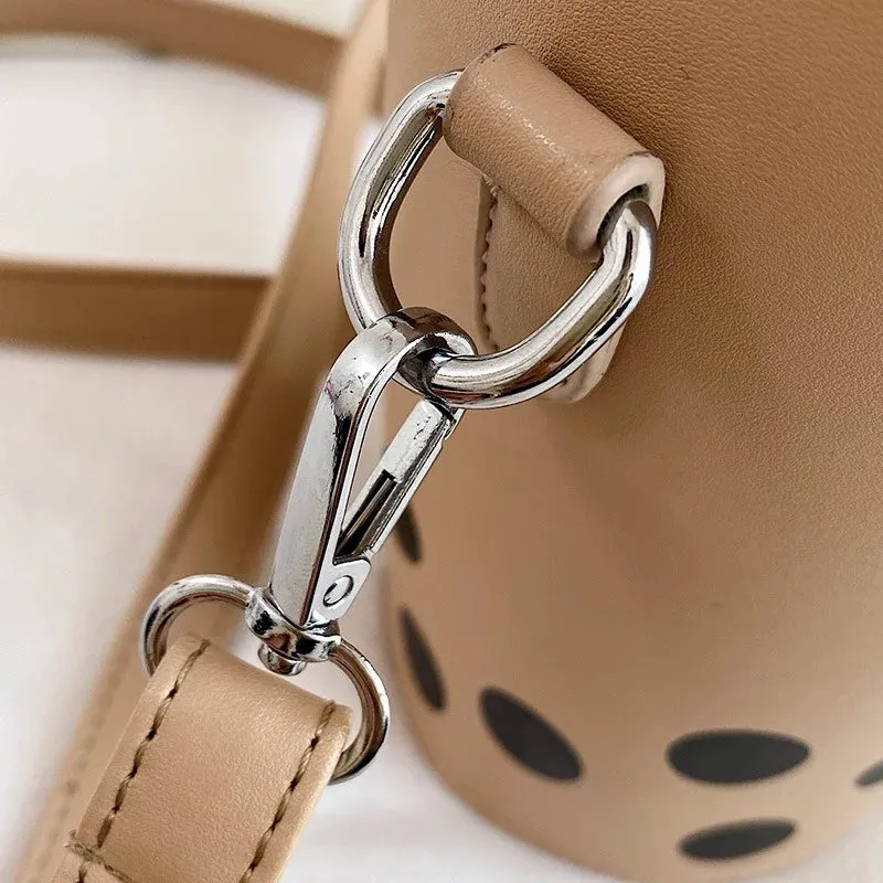 Kawaii Cartoon Milk Tea Crossbody Bag 🍵✨ - Chic PU Bucket Shoulder Bag for Women, Luxury Mobile Phone Carrier! 👜💕