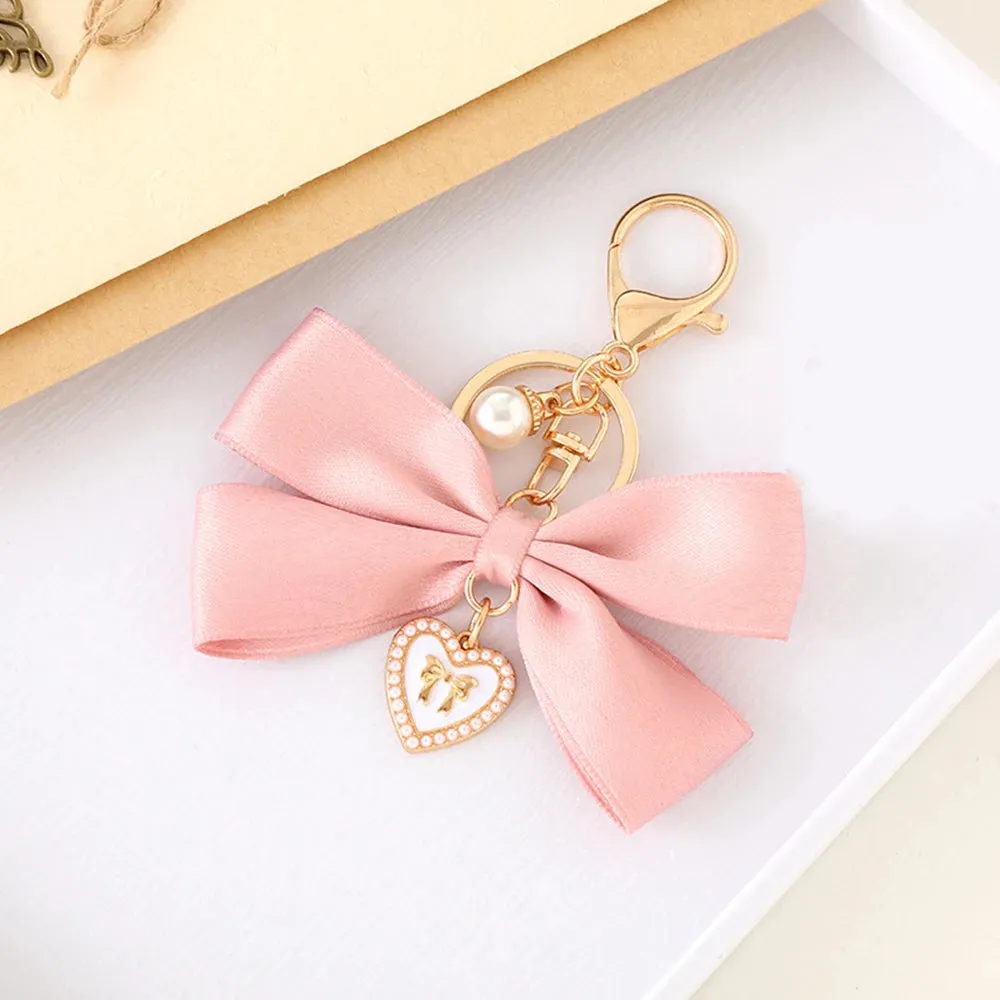 Kawaii Imitation Pearl Keychain 🌸 Cute Ribbon Bowknot Bag Charm 🎀 Stylish Metal Buckle Accessory for Women 💖 Perfect Gift Jewelry