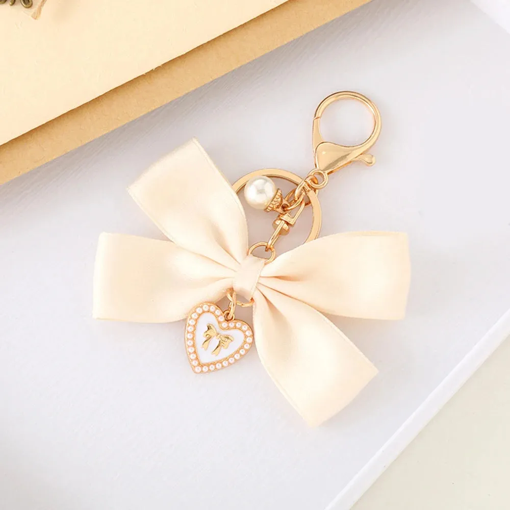 Kawaii Imitation Pearl Keychain 🌸 Cute Ribbon Bowknot Bag Charm 🎀 Stylish Metal Buckle Accessory for Women 💖 Perfect Gift Jewelry