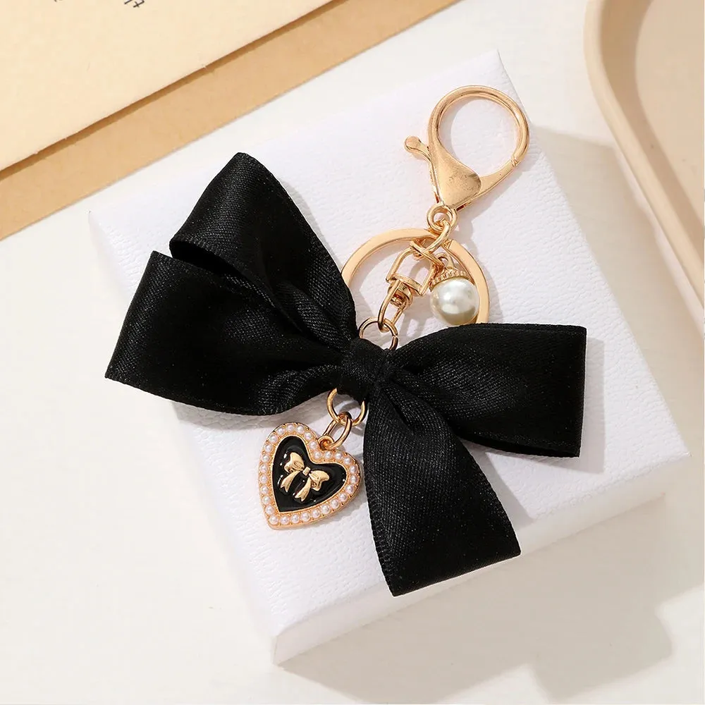 Kawaii Imitation Pearl Keychain 🌸 Cute Ribbon Bowknot Bag Charm 🎀 Stylish Metal Buckle Accessory for Women 💖 Perfect Gift Jewelry