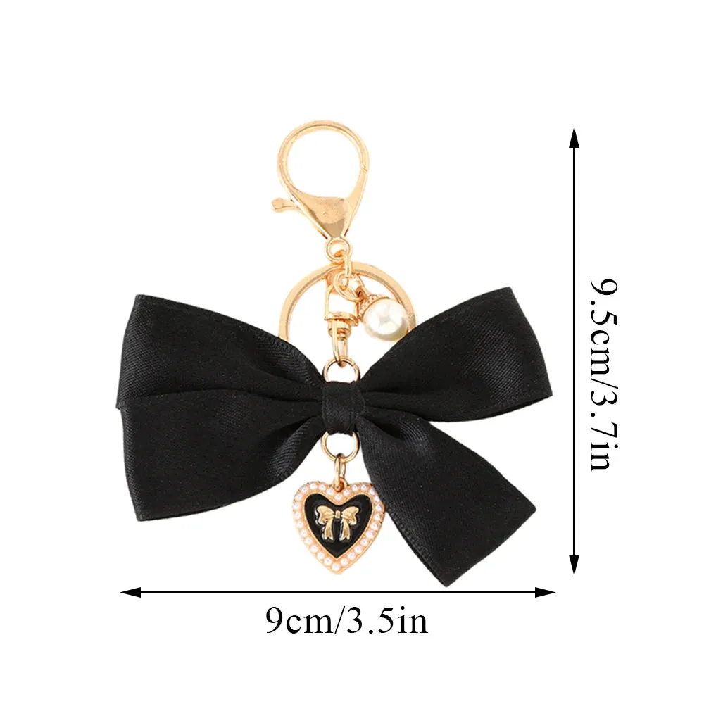 Kawaii Imitation Pearl Keychain 🌸 Cute Ribbon Bowknot Bag Charm 🎀 Stylish Metal Buckle Accessory for Women 💖 Perfect Gift Jewelry