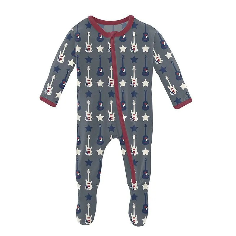 KicKee Pants Footie with Zipper - Slate Guitars and Stars