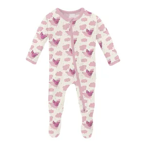 KicKee Pants Footie w/Zipper - Natural Flying Pigs