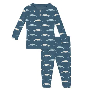 KicKee Pants L/S Henley Pajama Set - Deep Sea Narwhal