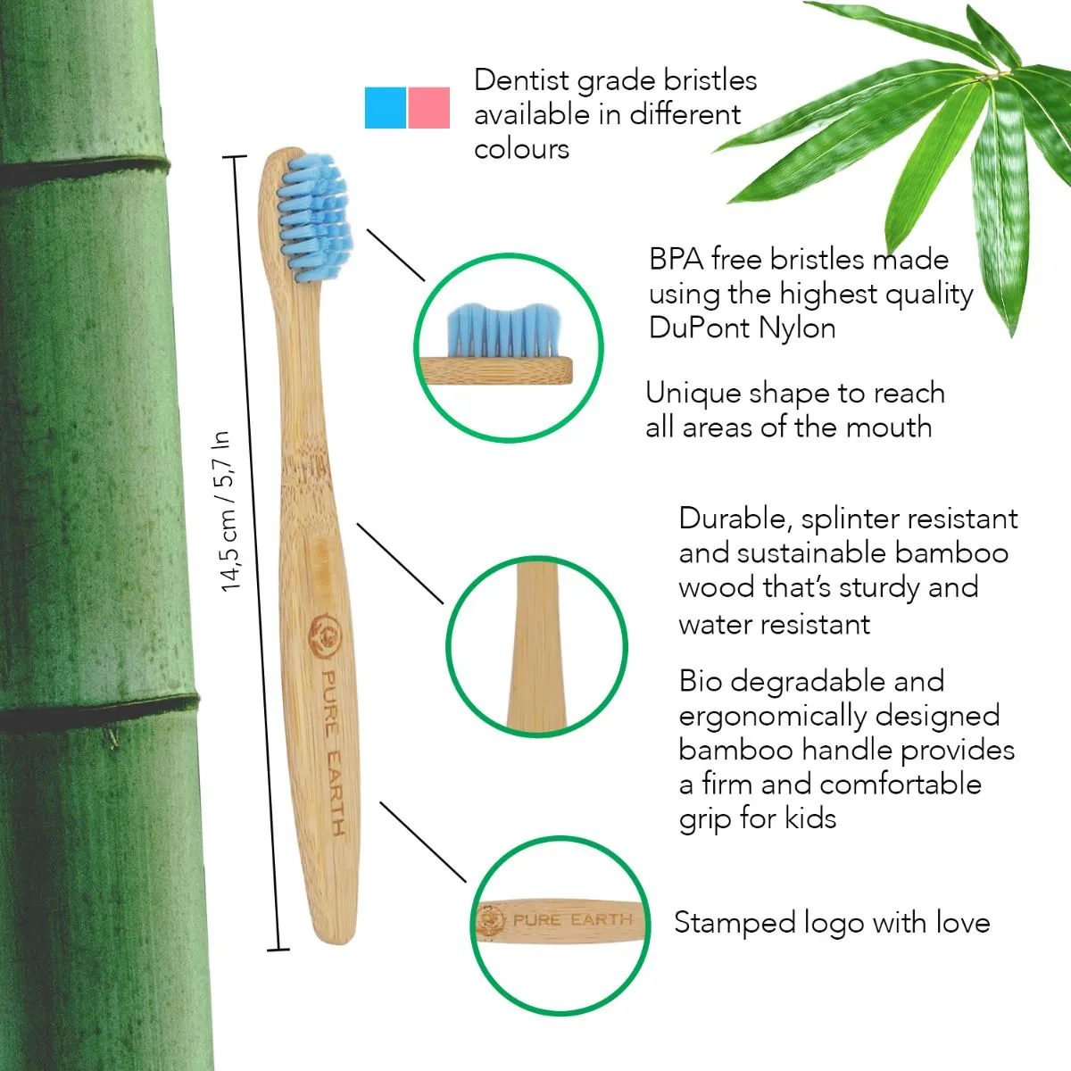 Kids Bamboo Toothbrush with Soft Bristles - Twin pack