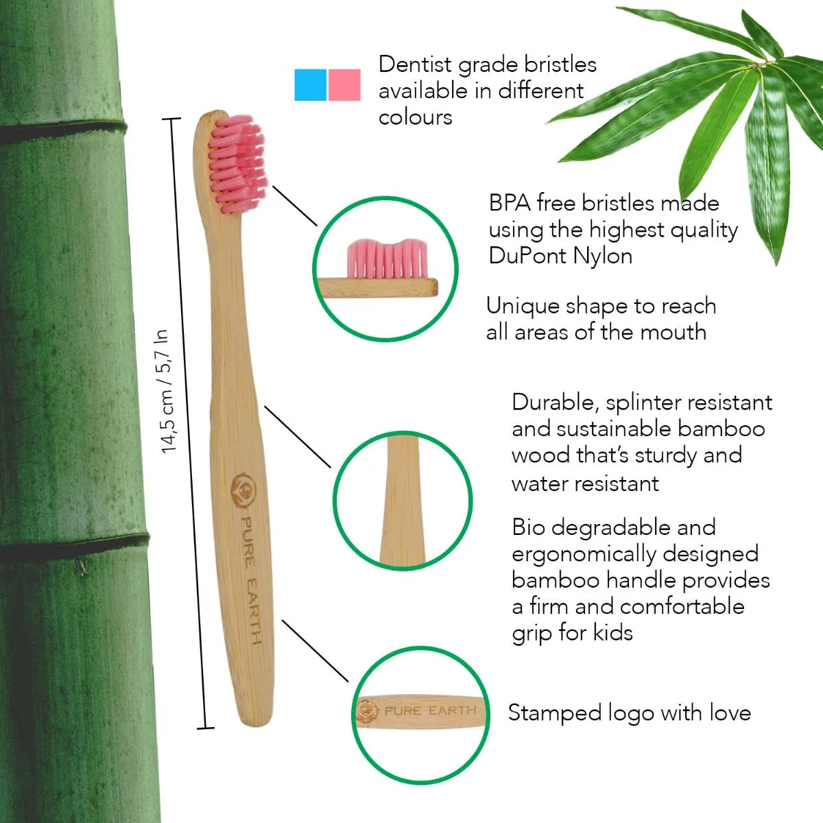 Kids Bamboo Toothbrush with Soft Bristles - Twin pack