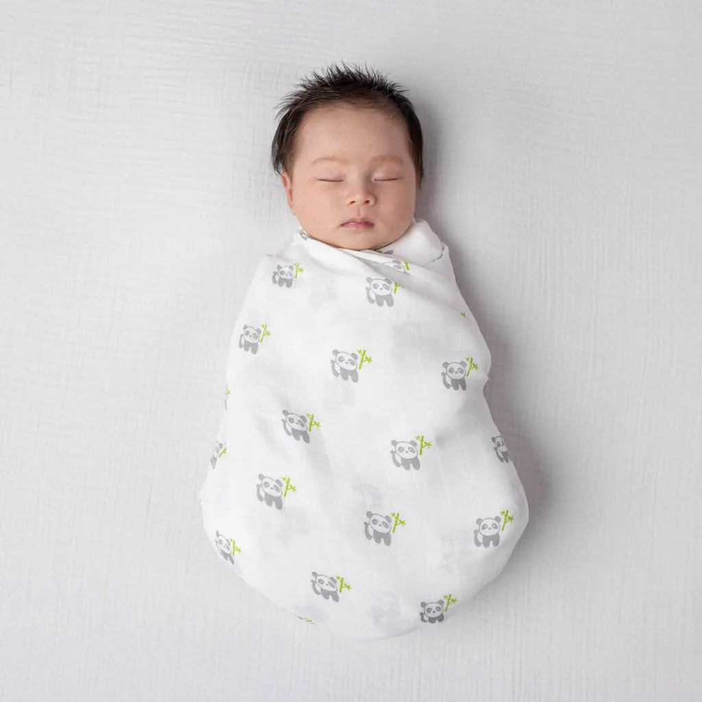 KIKI & SEBBY Bamboo & Cotton Swaddle Blanket (120 x 120 cm) - Panda   Green