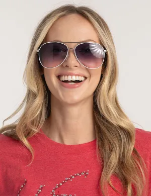 LADIES CLASSIC METAL RIM AVIATOR SUNGLASSES
