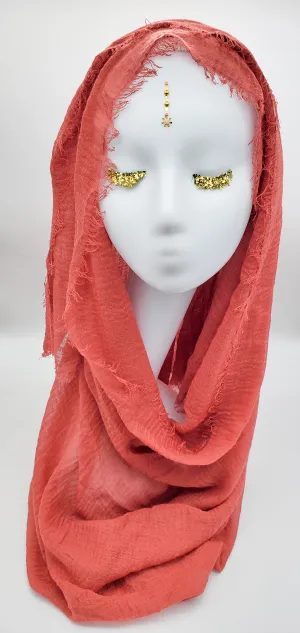 Layla Coral - Cotton & Linen Crinkle Scarf