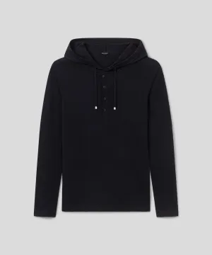 Light Cotton-Silk Hoodie Sweater: Black