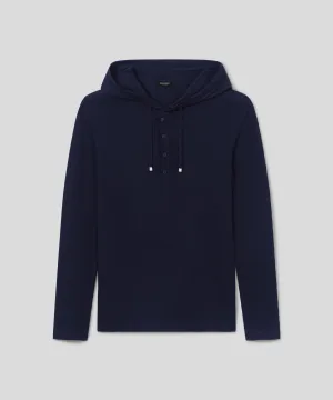 Light Cotton-Silk Hoodie Sweater: Navy