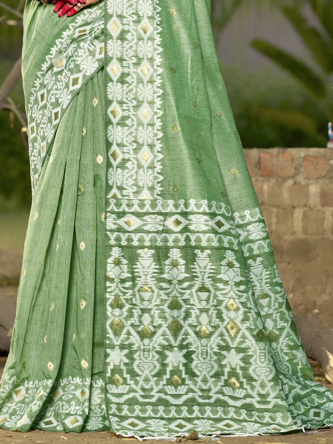 Light Green Linen Cotton Saree