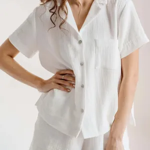 Lightweight Cotton Linen Button Up Shirt and Pant Pajama Set