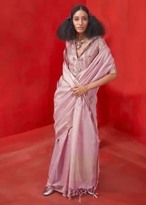 Lilac Purple Woven Tissue Silk Saree With Brocade Blouse