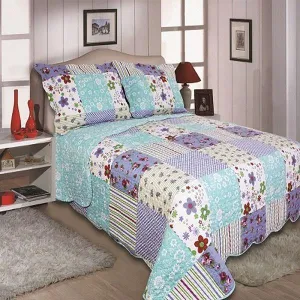 Lily Quilted Bedspread Patchwork Blue