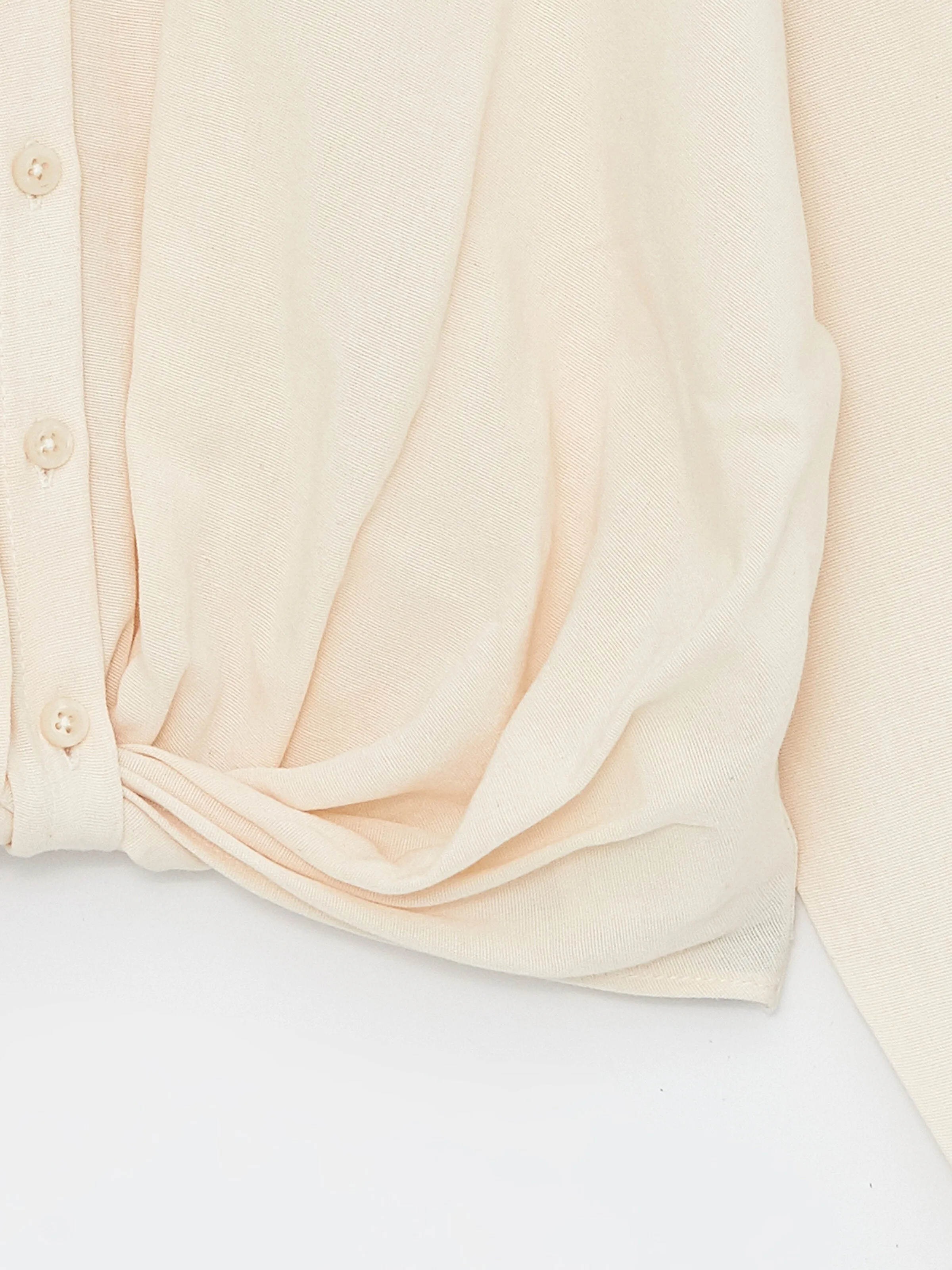 Linen Blend Girls Crop Shirt