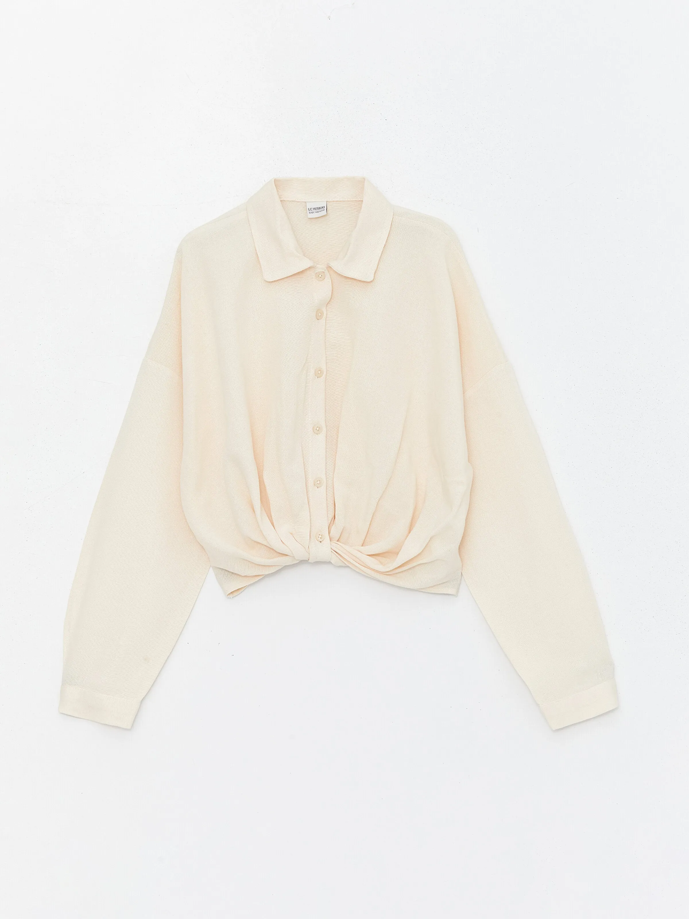 Linen Blend Girls Crop Shirt