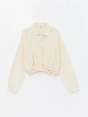 Linen Blend Girls Crop Shirt