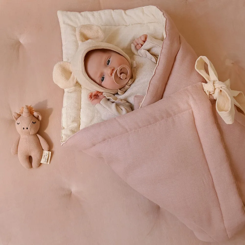 Linen Bloom Baby Horn Padded Linen Blanket - Powder Pink