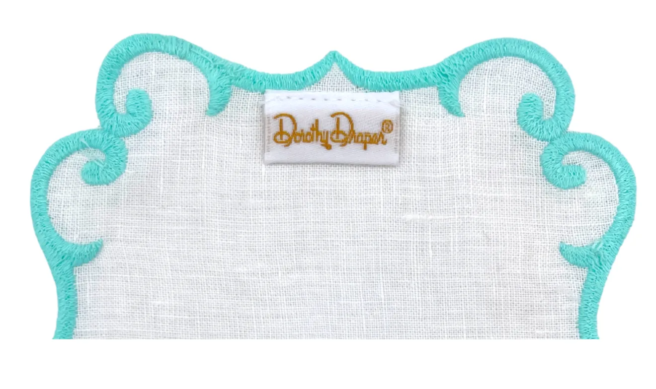 Linen Cocktail Napkins (Set of Four)~ Embroidered Scroll