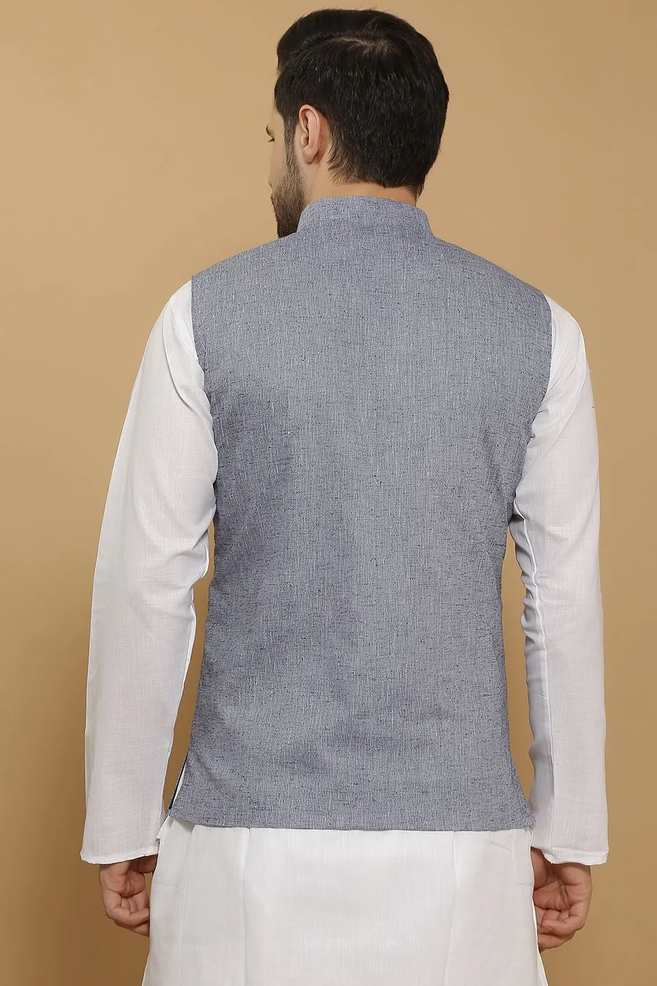 Linen Cotton Blue Modi Nehru Jacket