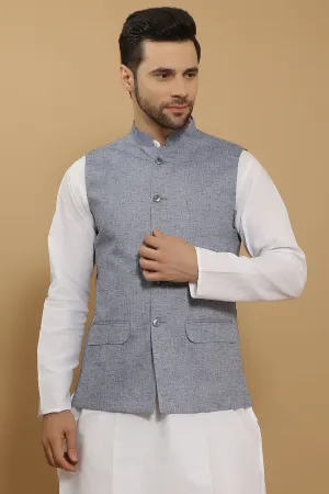 Linen Cotton Blue Modi Nehru Jacket