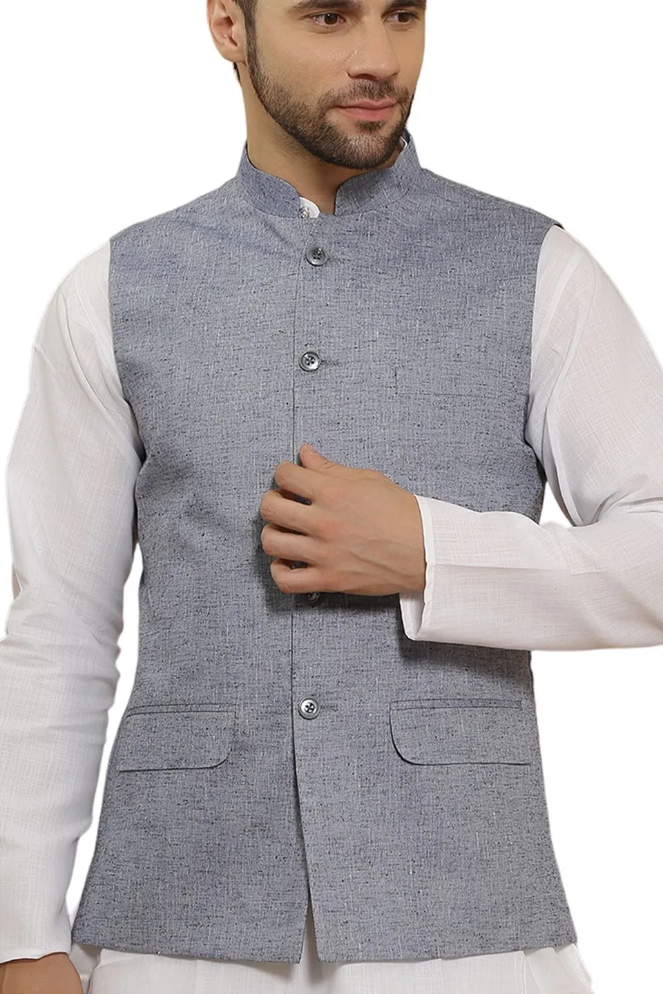 Linen Cotton Blue Modi Nehru Jacket