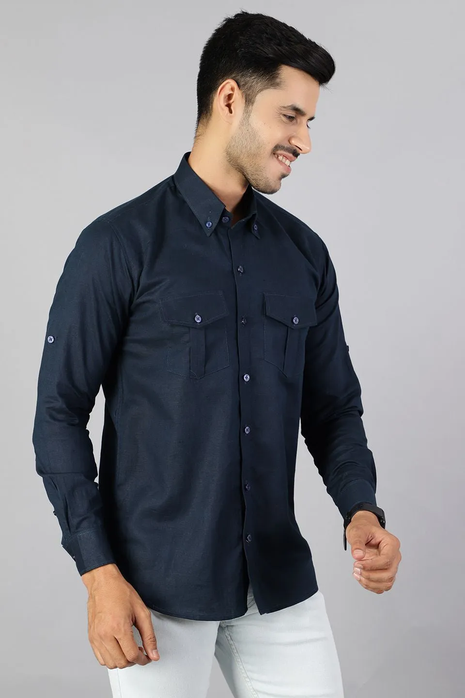 Linen Cotton Blue Shirt