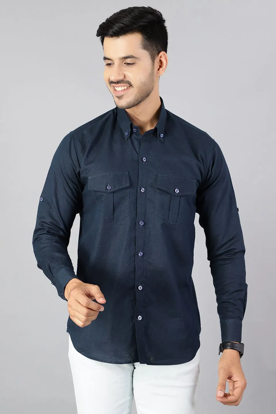 Linen Cotton Blue Shirt