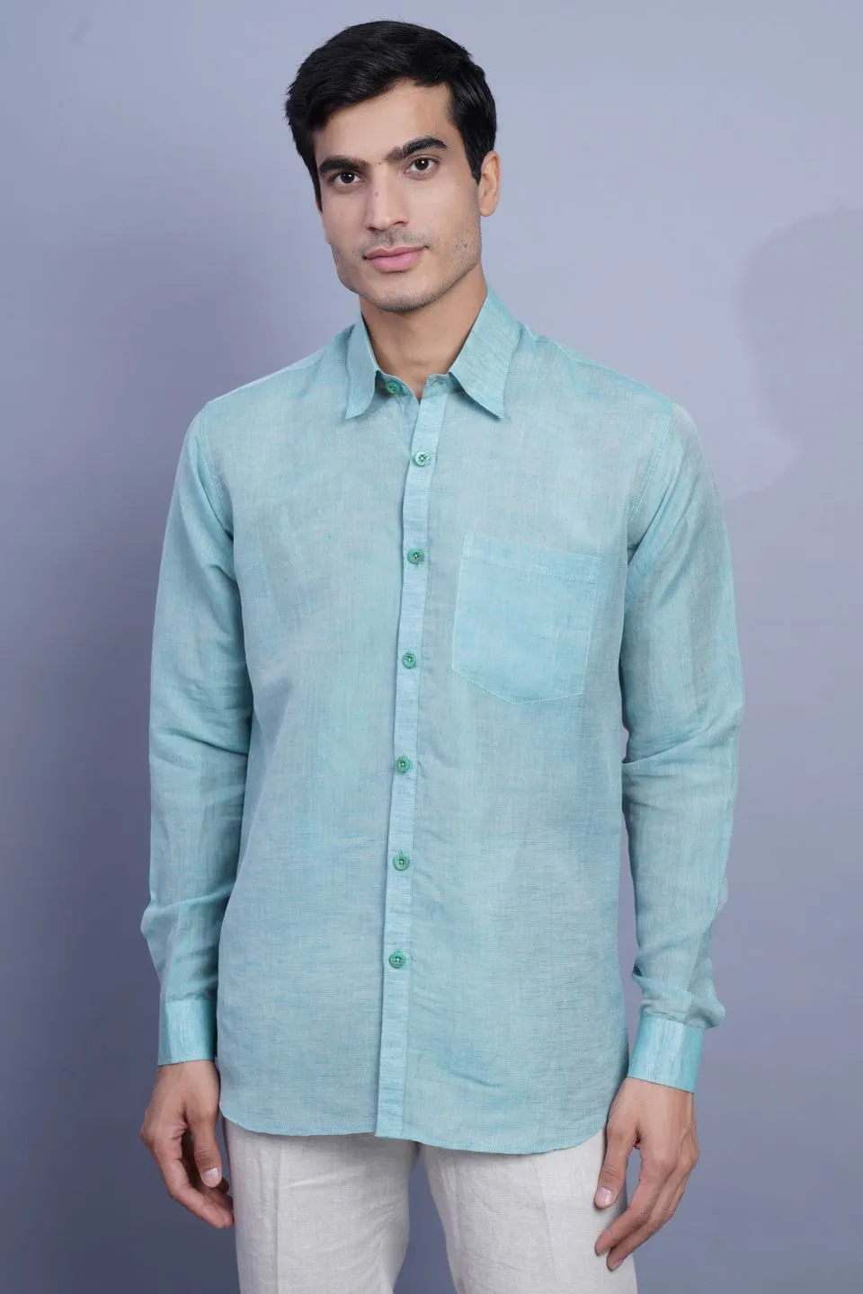 Linen Cotton Green Shirt
