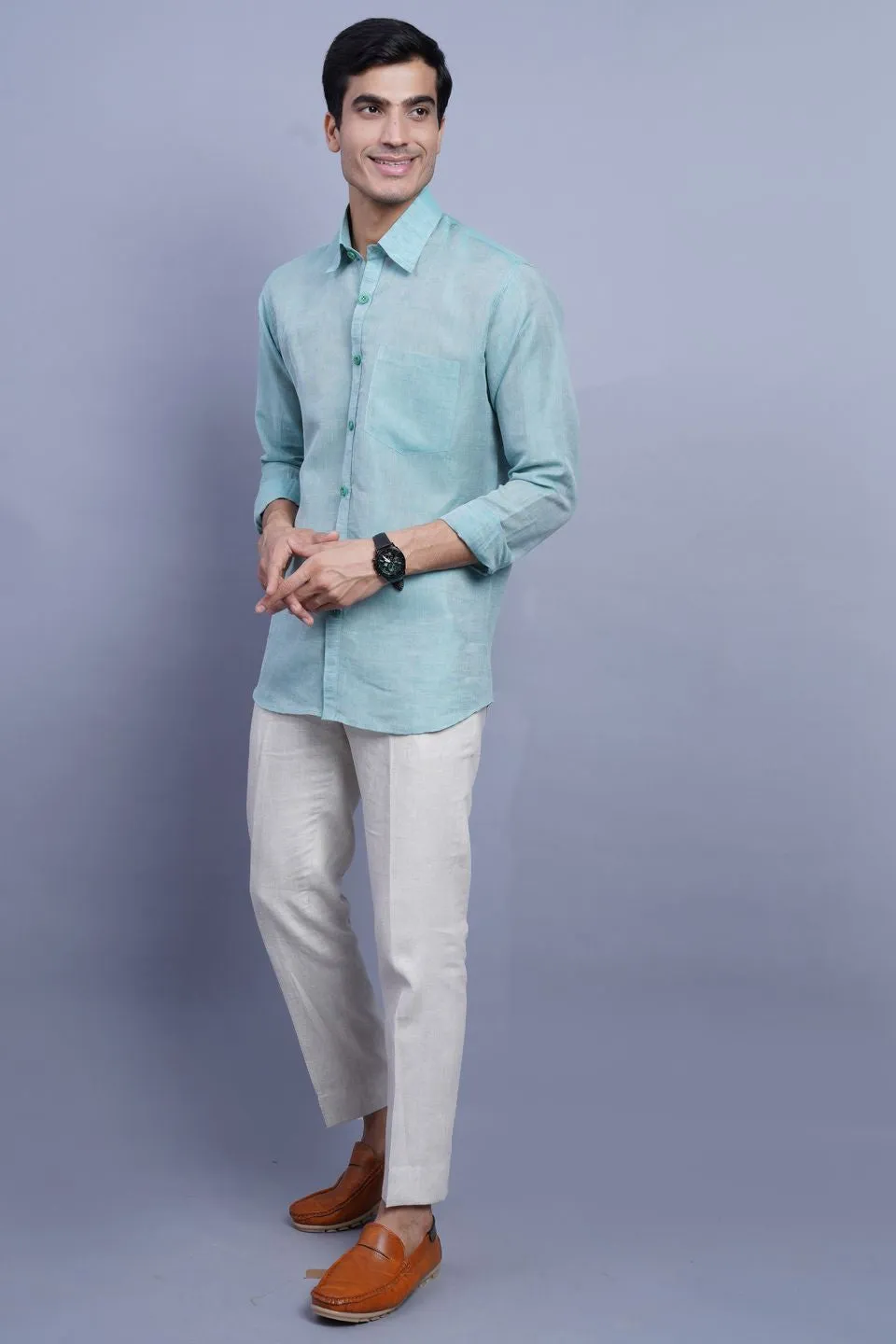 Linen Cotton Green Shirt