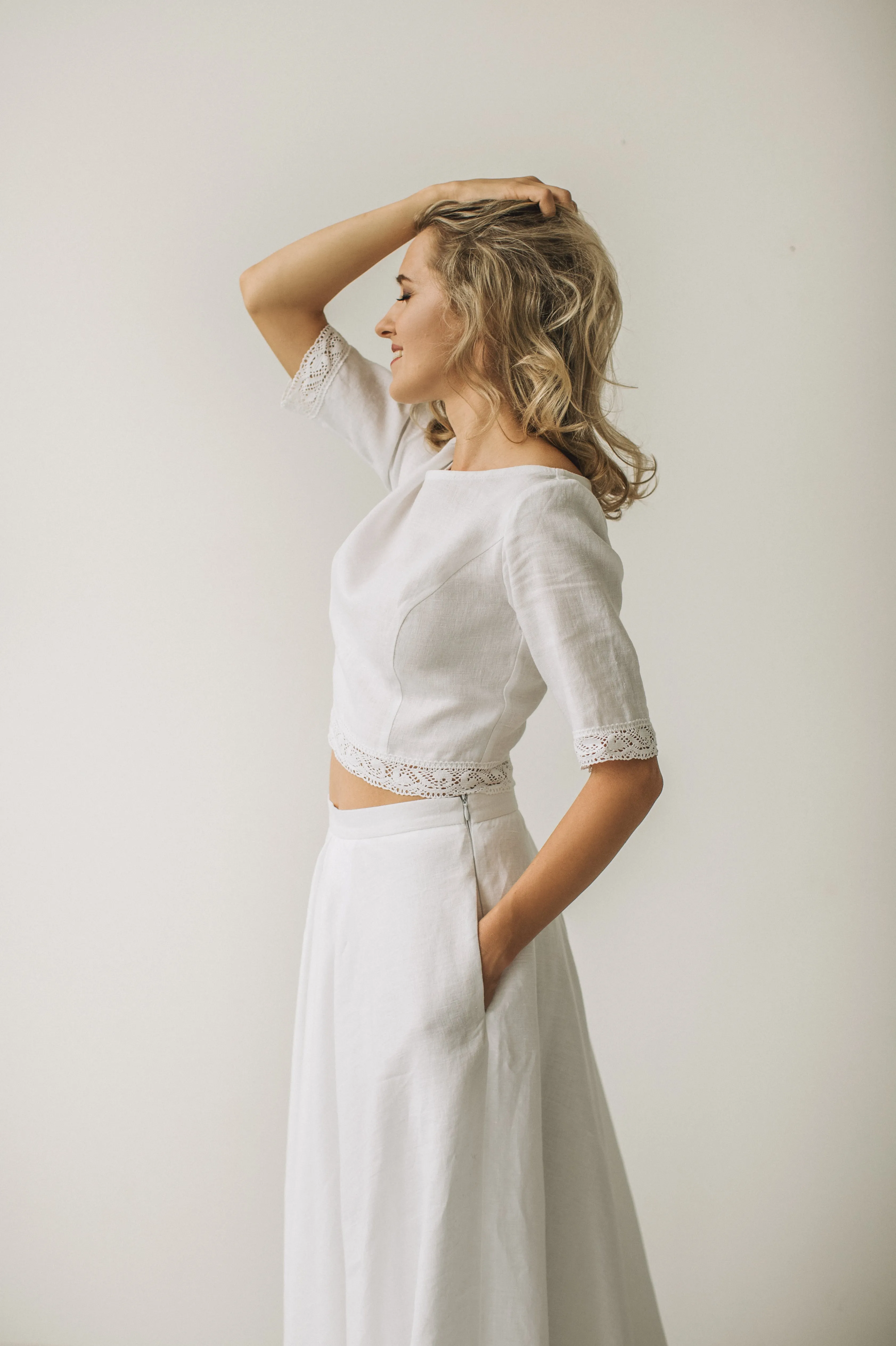 Linen Crop Top Wedding Dress