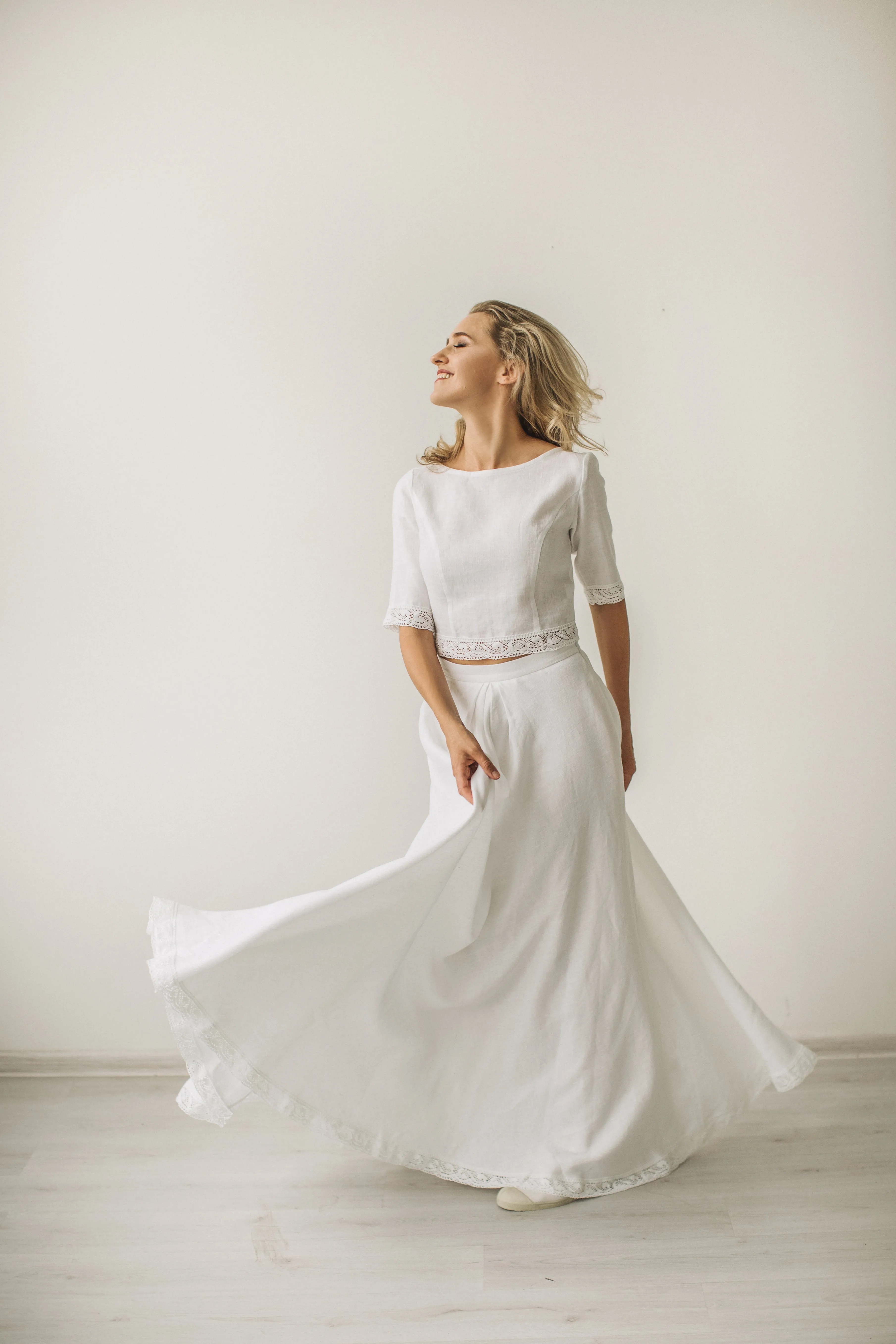 Linen Crop Top Wedding Dress