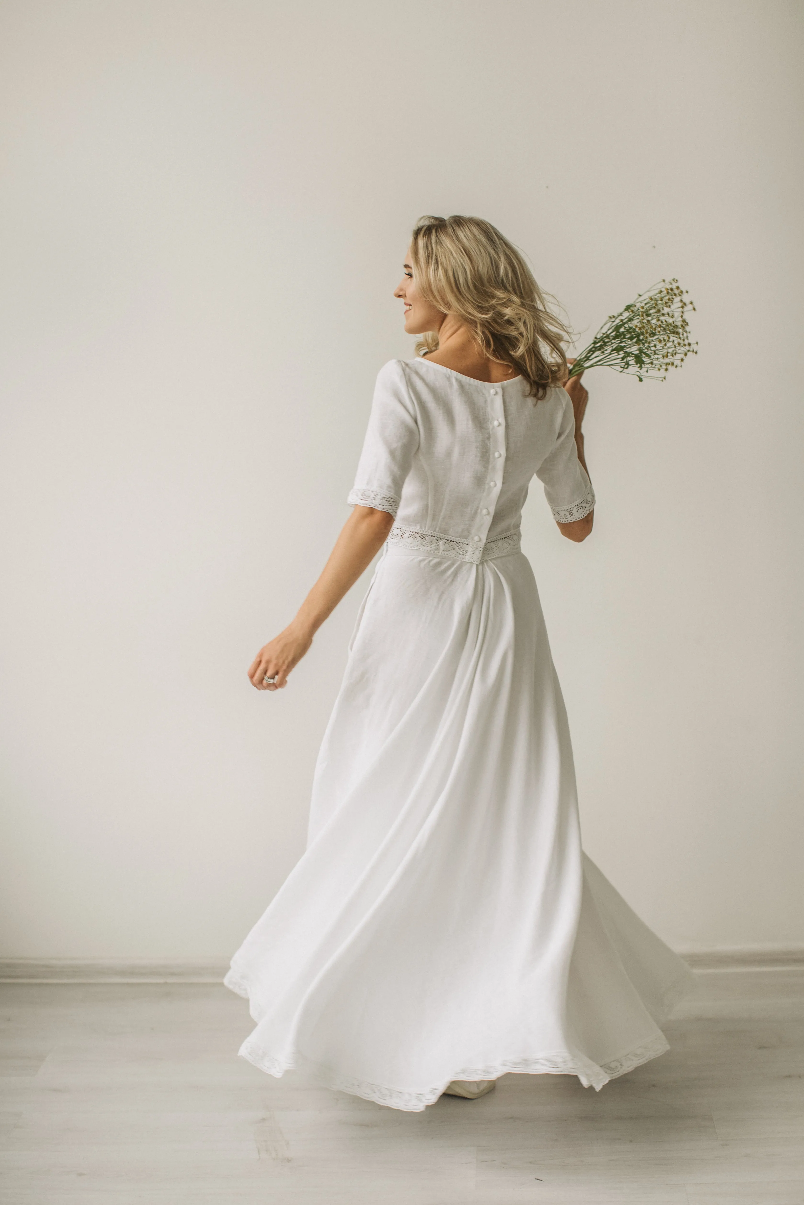 Linen Crop Top Wedding Dress