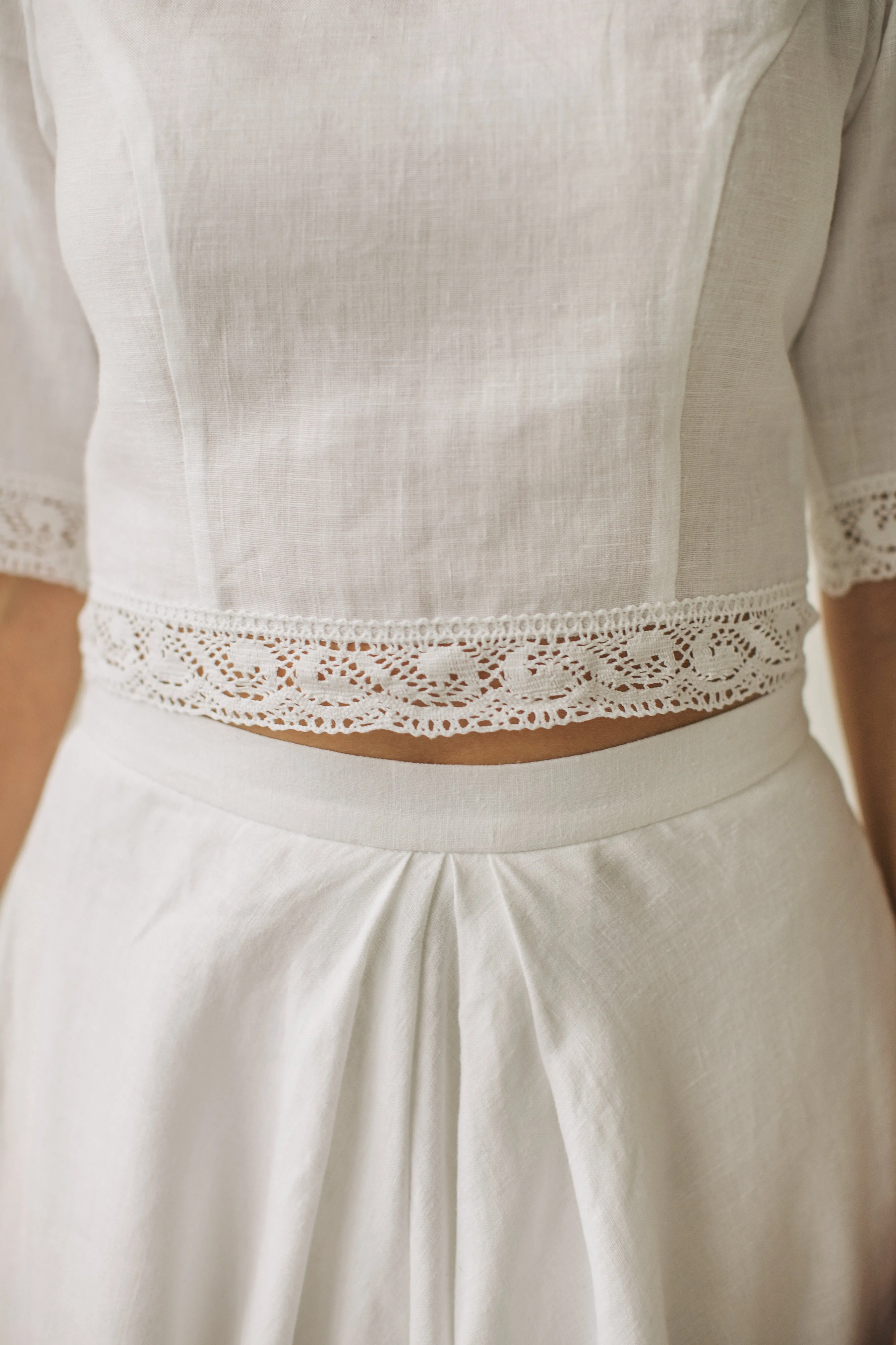 Linen Crop Top Wedding Dress