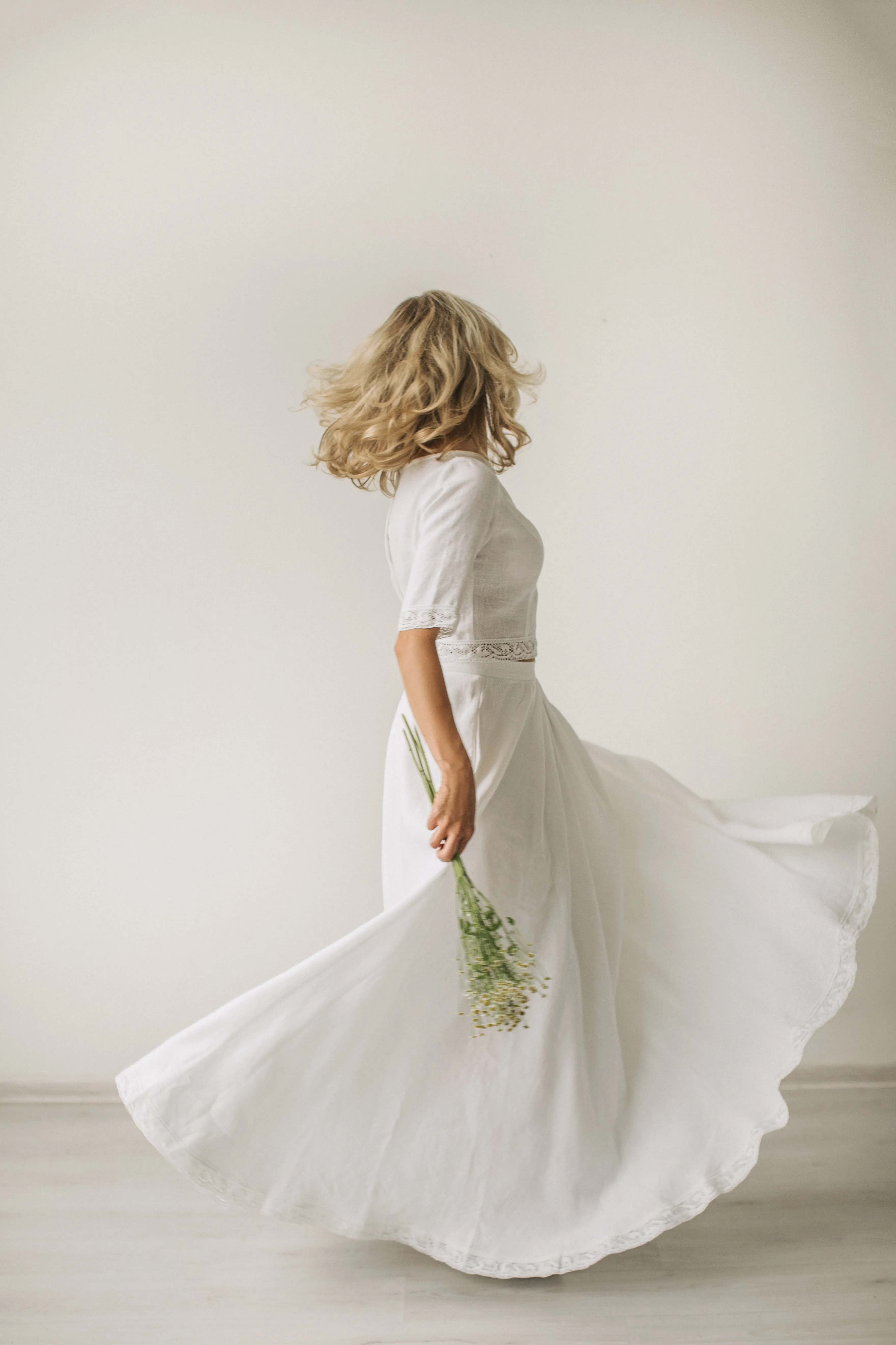 Linen Crop Top Wedding Dress