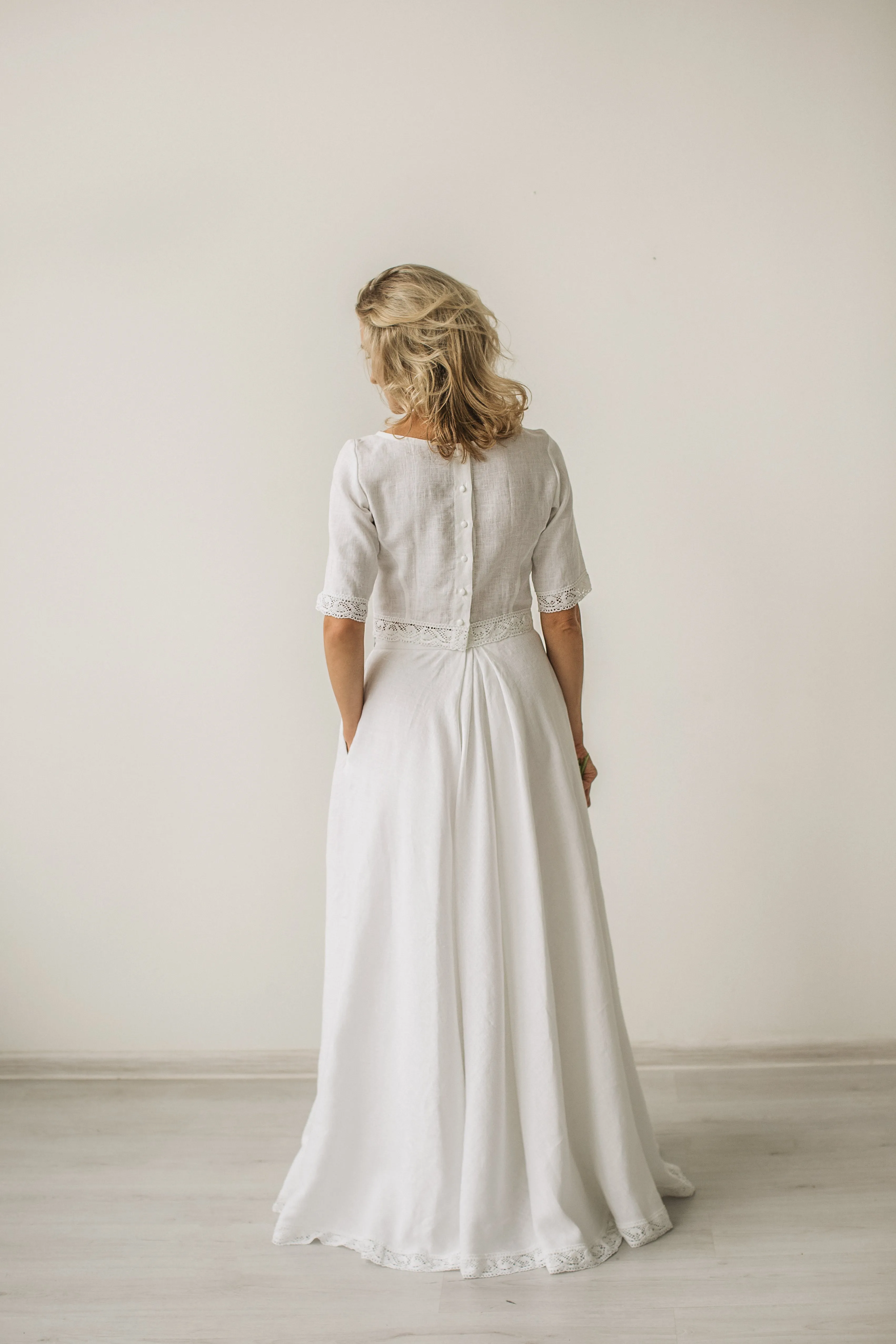 Linen Crop Top Wedding Dress
