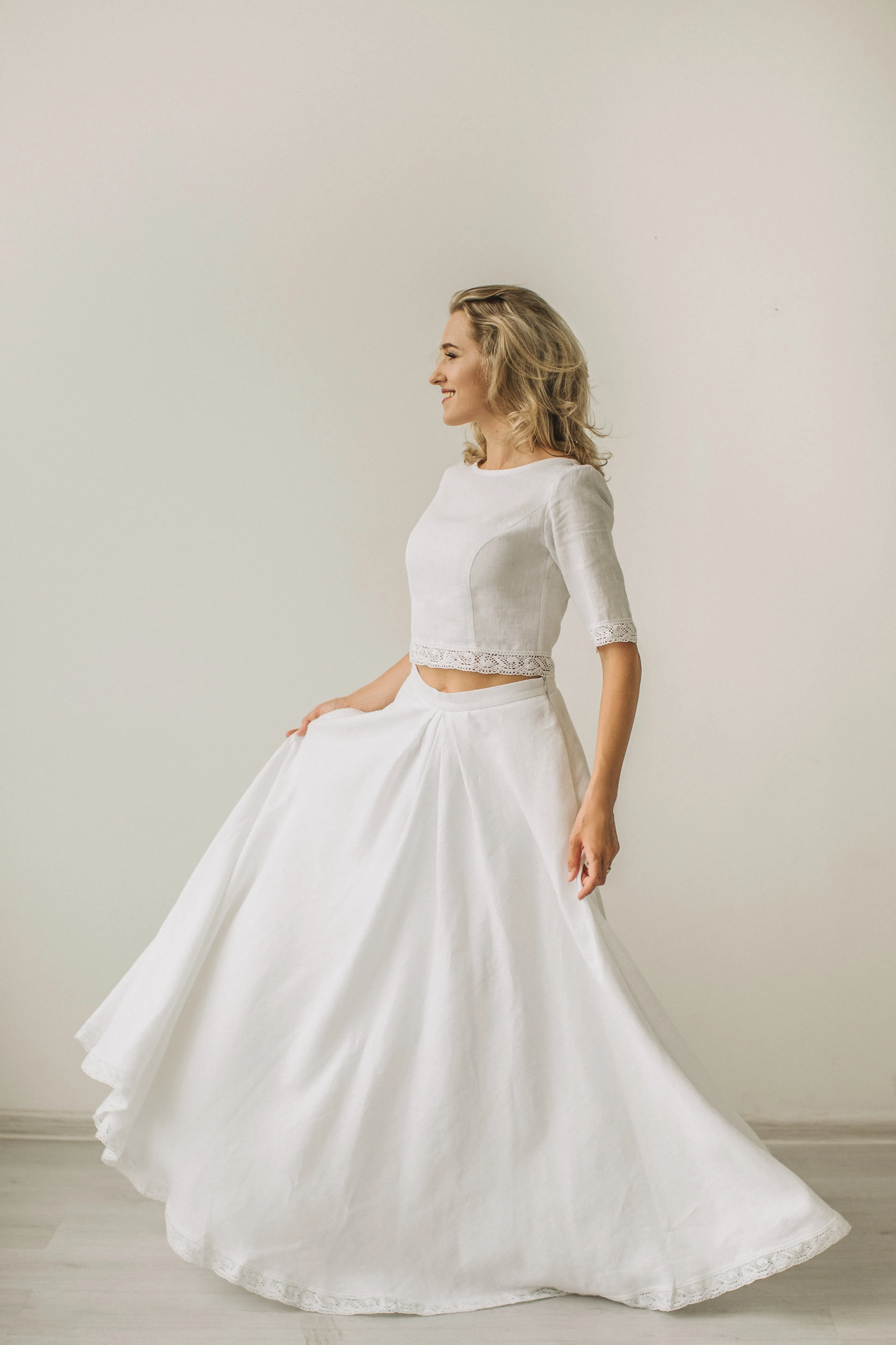 Linen Crop Top Wedding Dress