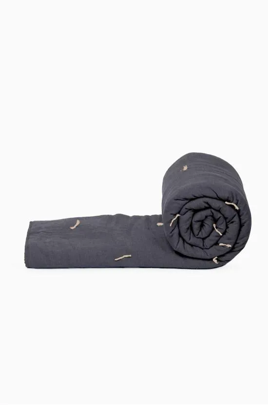 Linen Hand Tucked Quilt-Charcoal Grey
