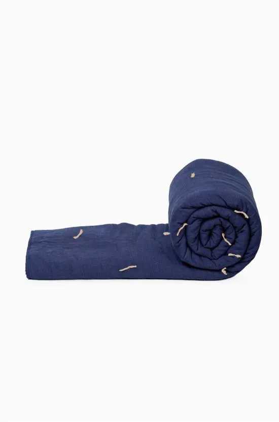 Linen Hand Tucked Quilt-Moody Blue